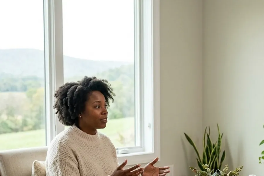 A counselor listening during a calm conversation